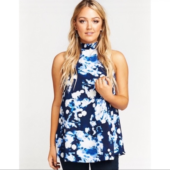 NEW SHOW ME YOUR MUMU BLUE PRINTED SLEEVELESS TUNIC TOP - Picture 7 of 7